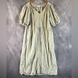 Velvet By Graham & Spencer Maxi Dress Women Small S Sage Green Linen Drawstring